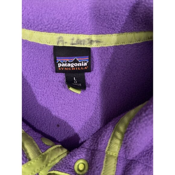 PATAGONIA Snap T Fleece girls large (12) Purple And Neon Yellow - Picture 3 of 4
